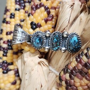 Amazing NWOT Native American Navajo 3 Stone Turquoise Pendant 💙